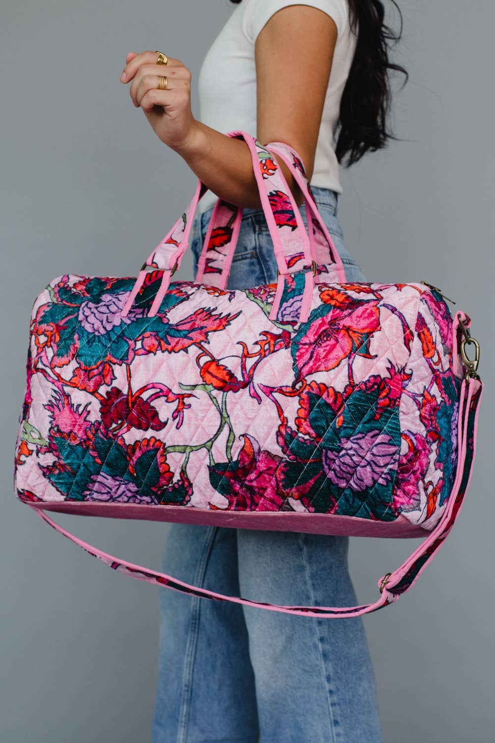 Lt. Pink &amp; Multicolored Floral Duffel