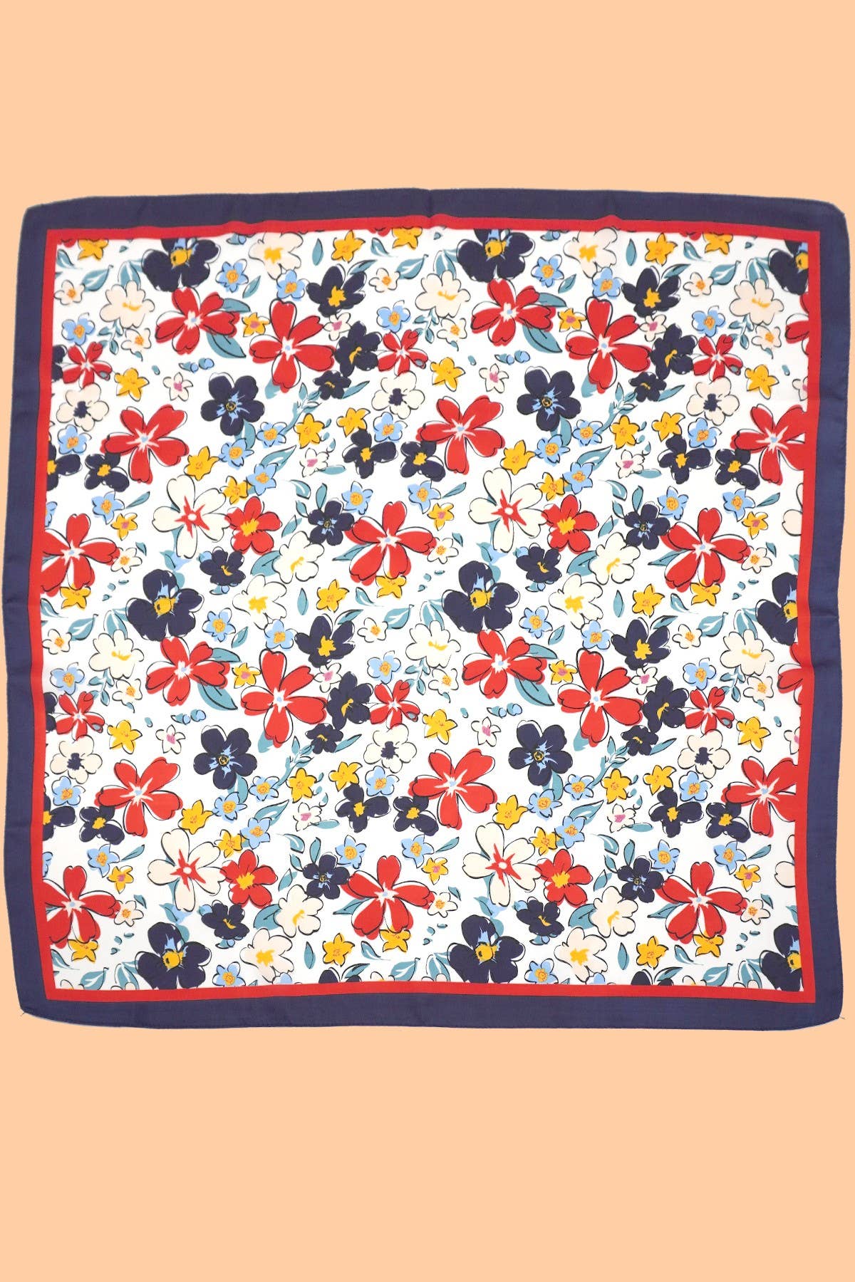 Navy Red Flower Scarf