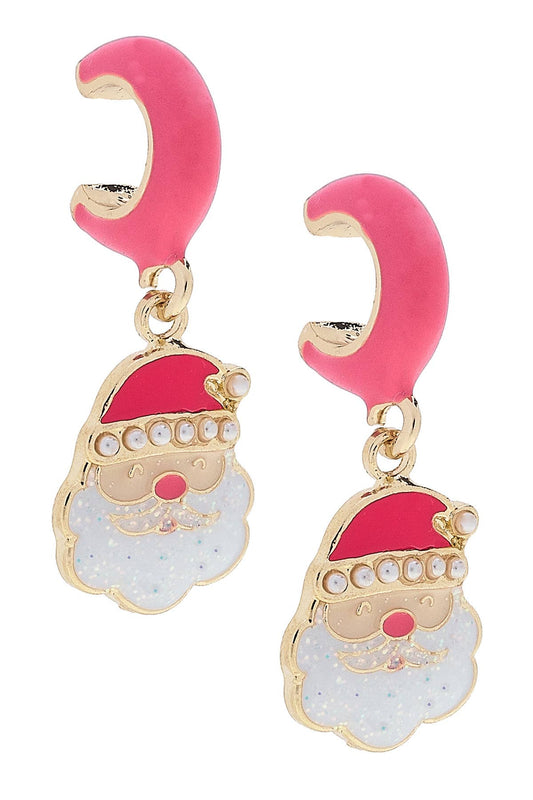 Pink Santa Face Huggie Hoop Earrings