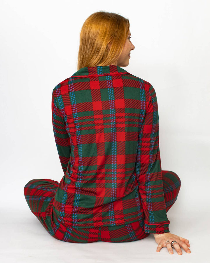 Telluride Plaid Long Sleeve Button Up Sleep Shirt   Dark Green/Red/Blue   -Asst.: Medium