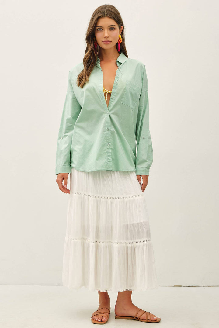 CRISP OVERSIZED BASIC COTTON SHIRT-DENIM: DENIM / SM