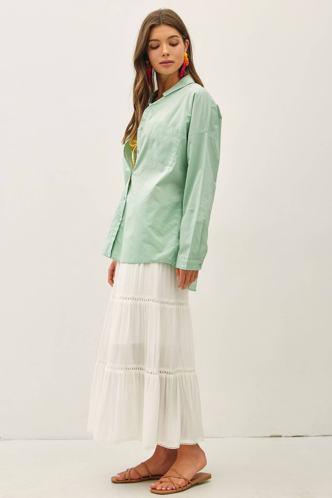 CRISP OVERSIZED BASIC COTTON SHIRT-DENIM: DENIM / SM