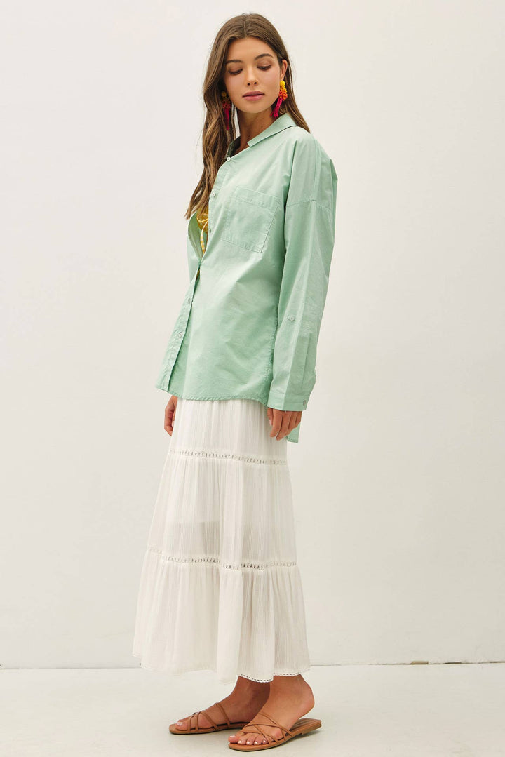 CRISP OVERSIZED BASIC COTTON SHIRT-DENIM: DENIM / SM