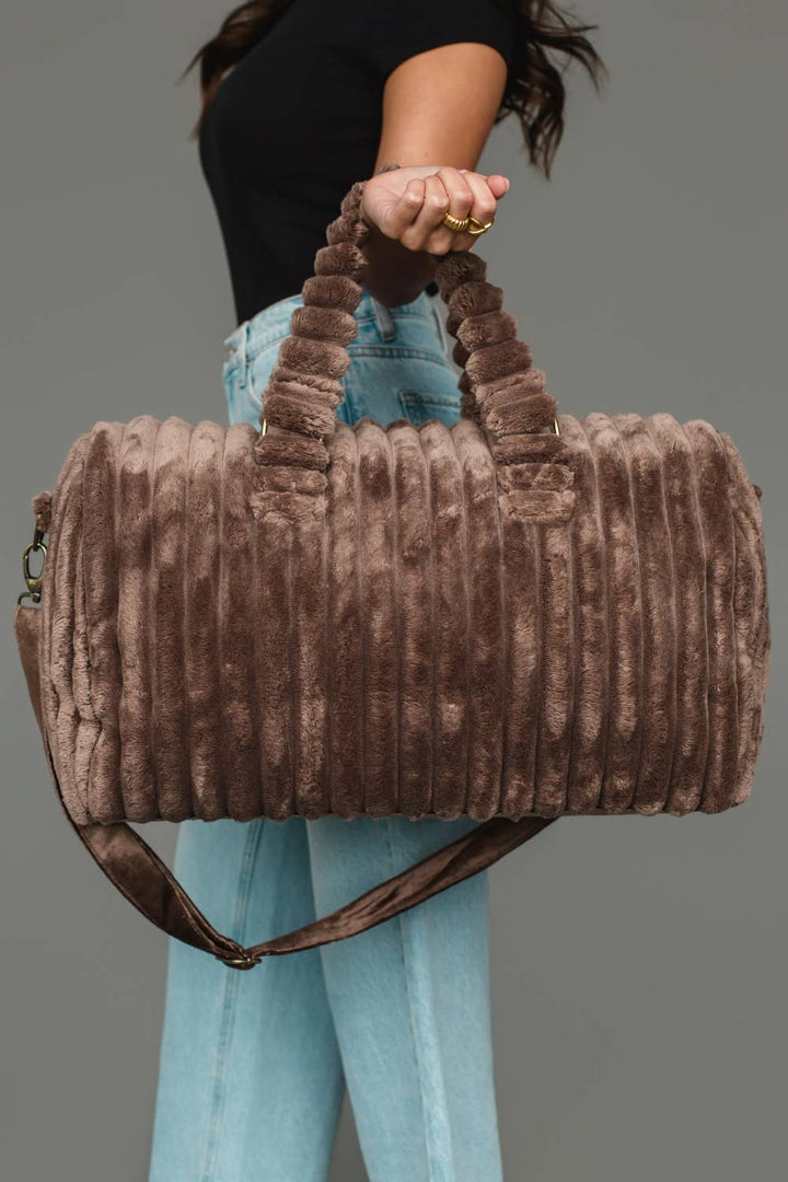 Brown Velvet Ribbed Duffel