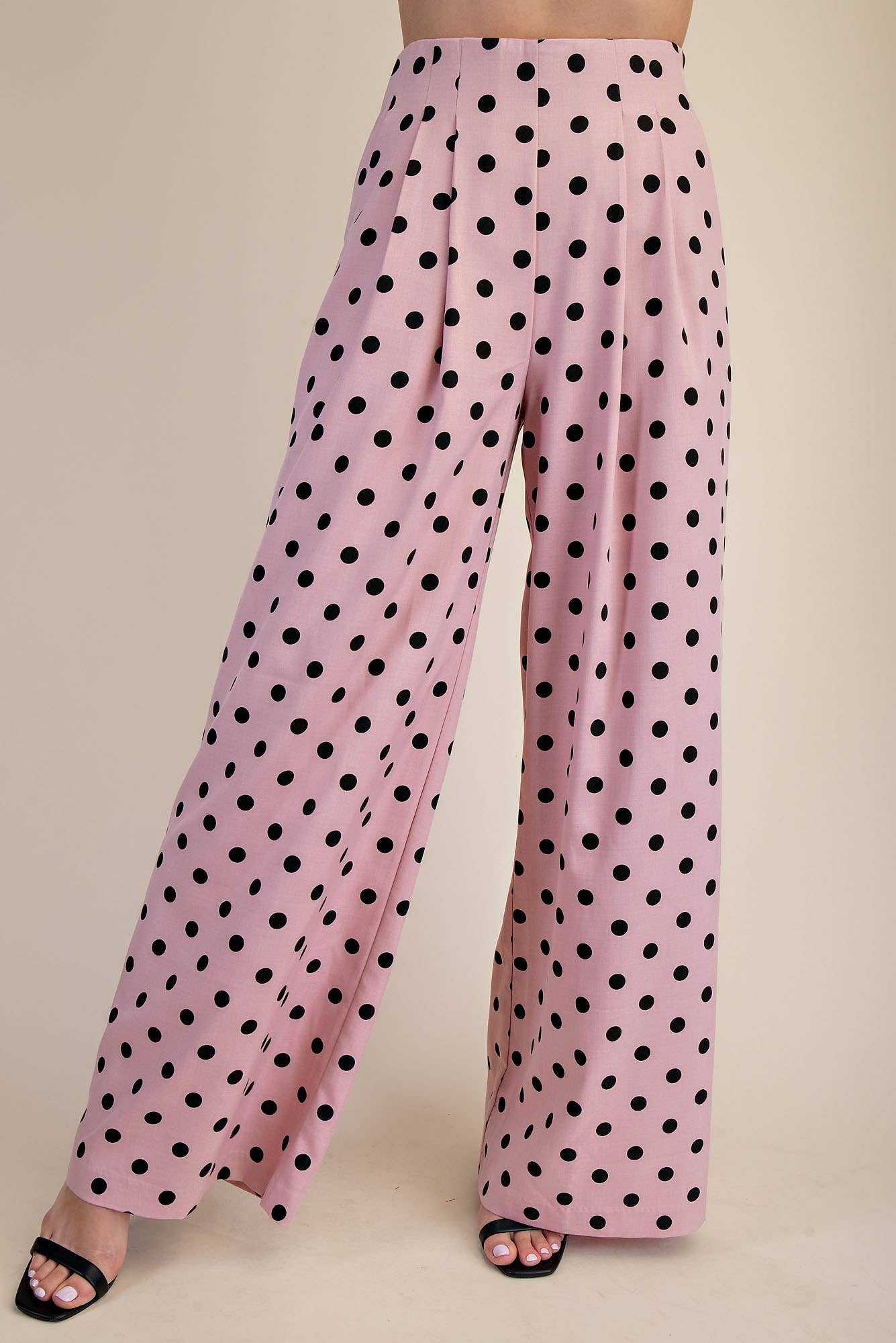 Blush Pleated High-Waisted Wide Pants