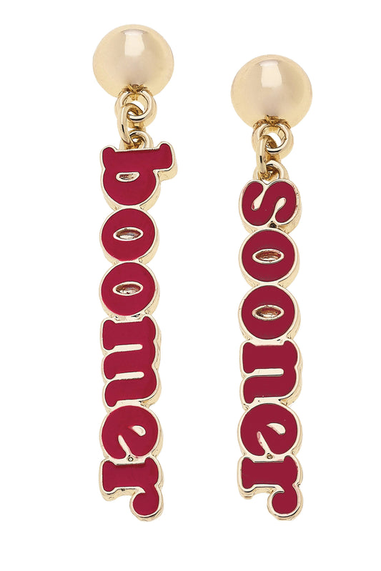 Oklahoma Sooners Slogan Earrings in Crimson/Shiny Gold