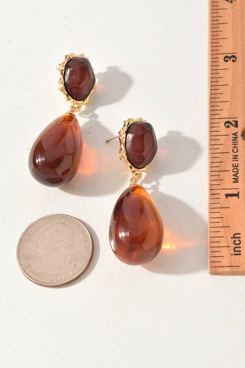Brown Amber Teardrop Statement Earrings