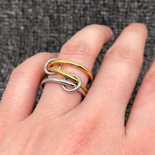 Two Tone 3 Ring Linked Together |18K Gold Plated