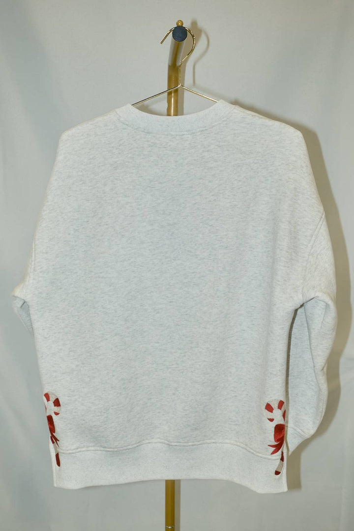 Candy Cane Cutie Embroidered Sweatshirt: MELANGE / S