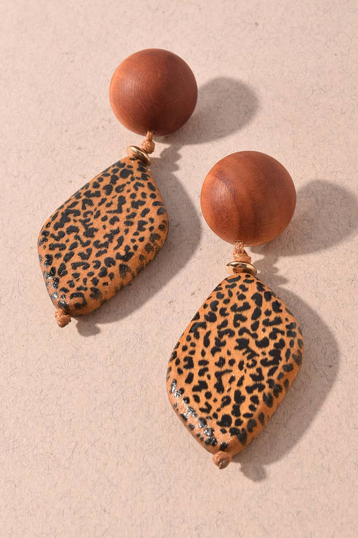 Leopard Print Wood Beaded Earrings