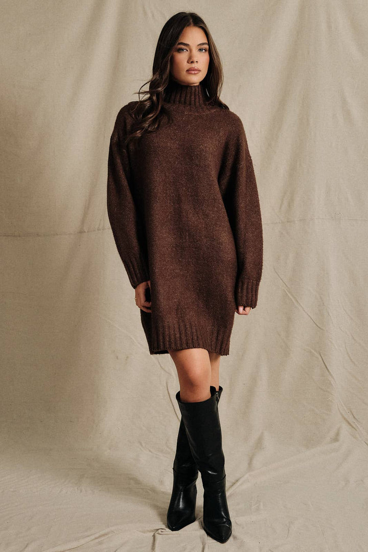 Oversized Turtleneck Long Sleeve Knit Sweater Dress: HUNTER GREEN / M