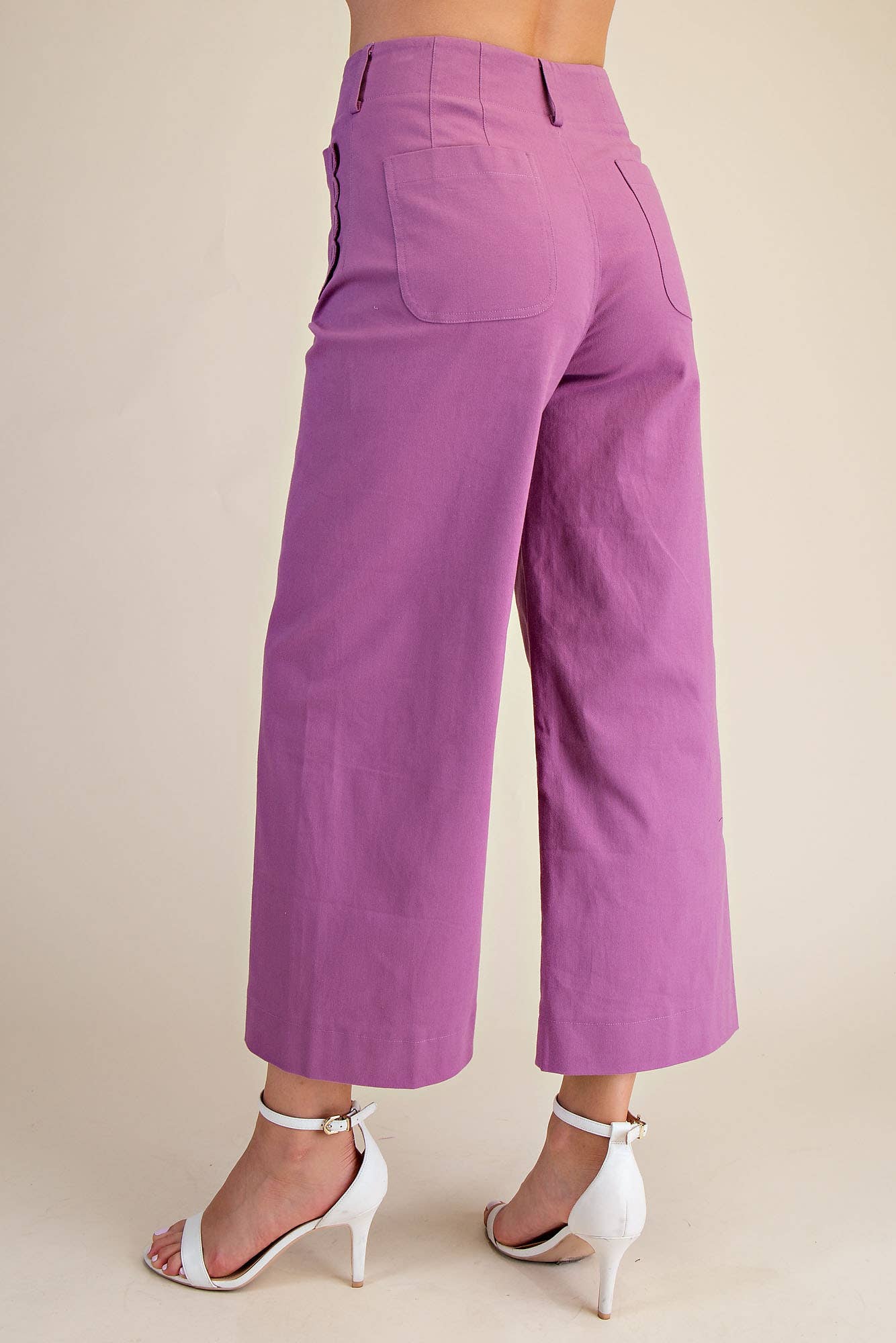 Lilac Cropped Wide-Leg Scallop Pocket Detail Pants
