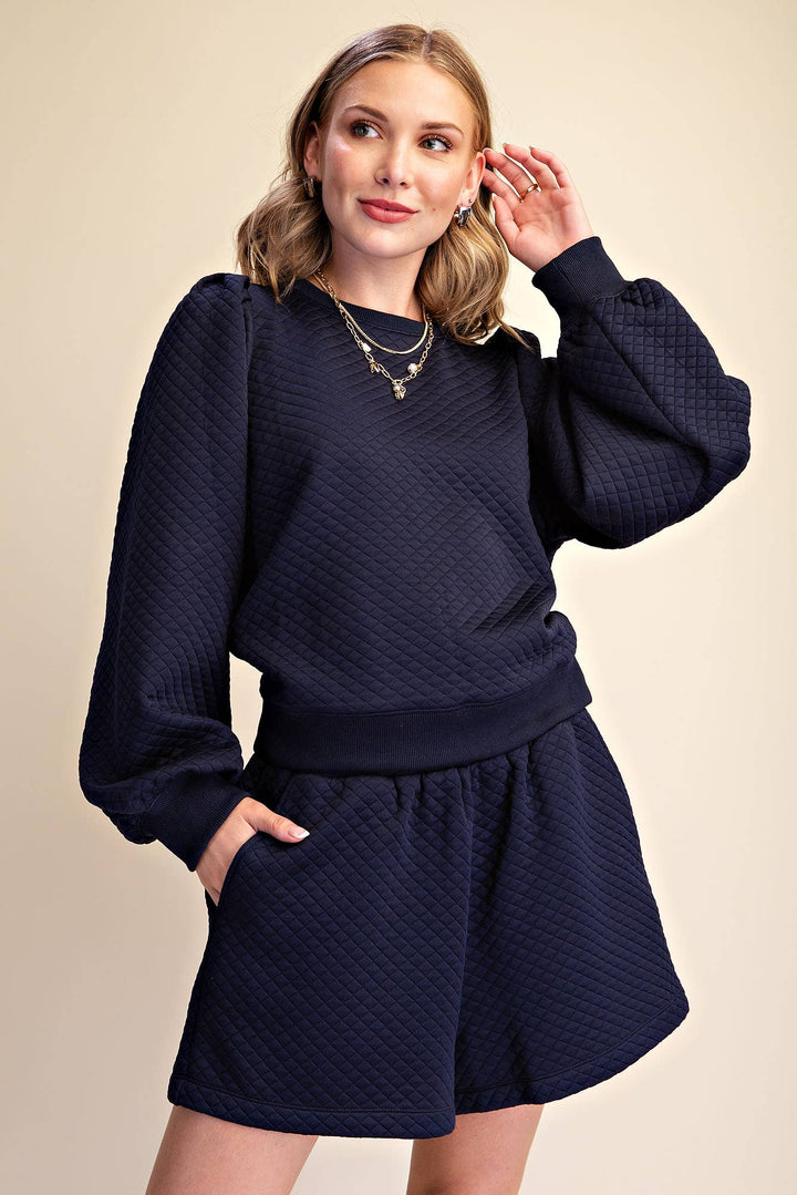 Navy Quilted Sweatshirt