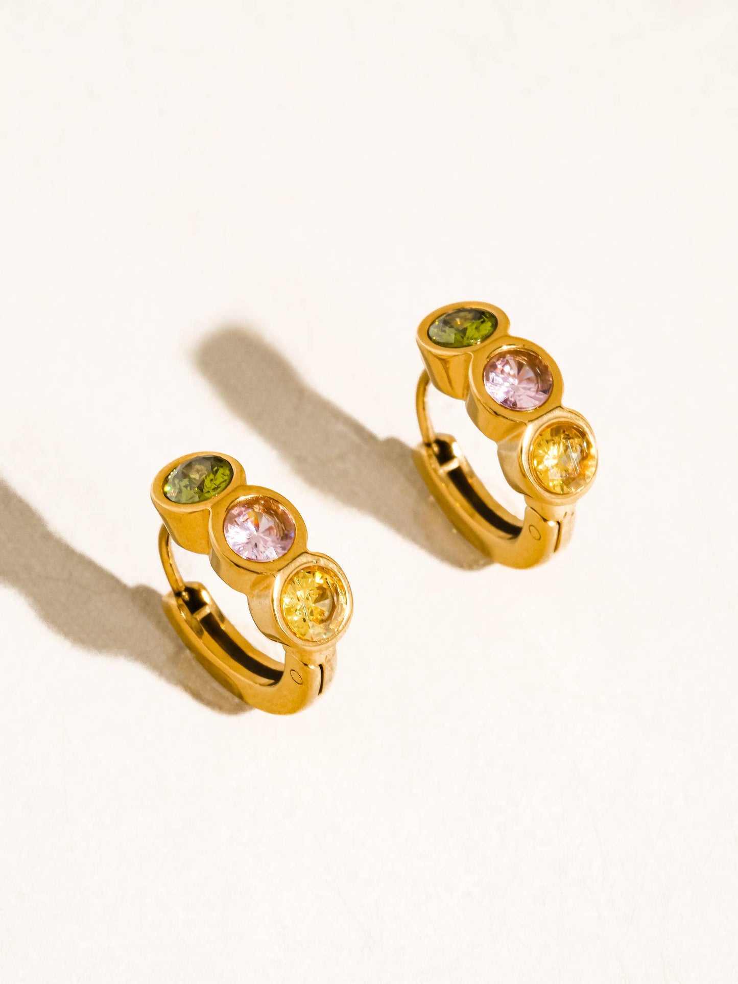 Azelia 18K Gold Non-Tarnish Colorful CZ Hoop Earrings: Multi-Colored
