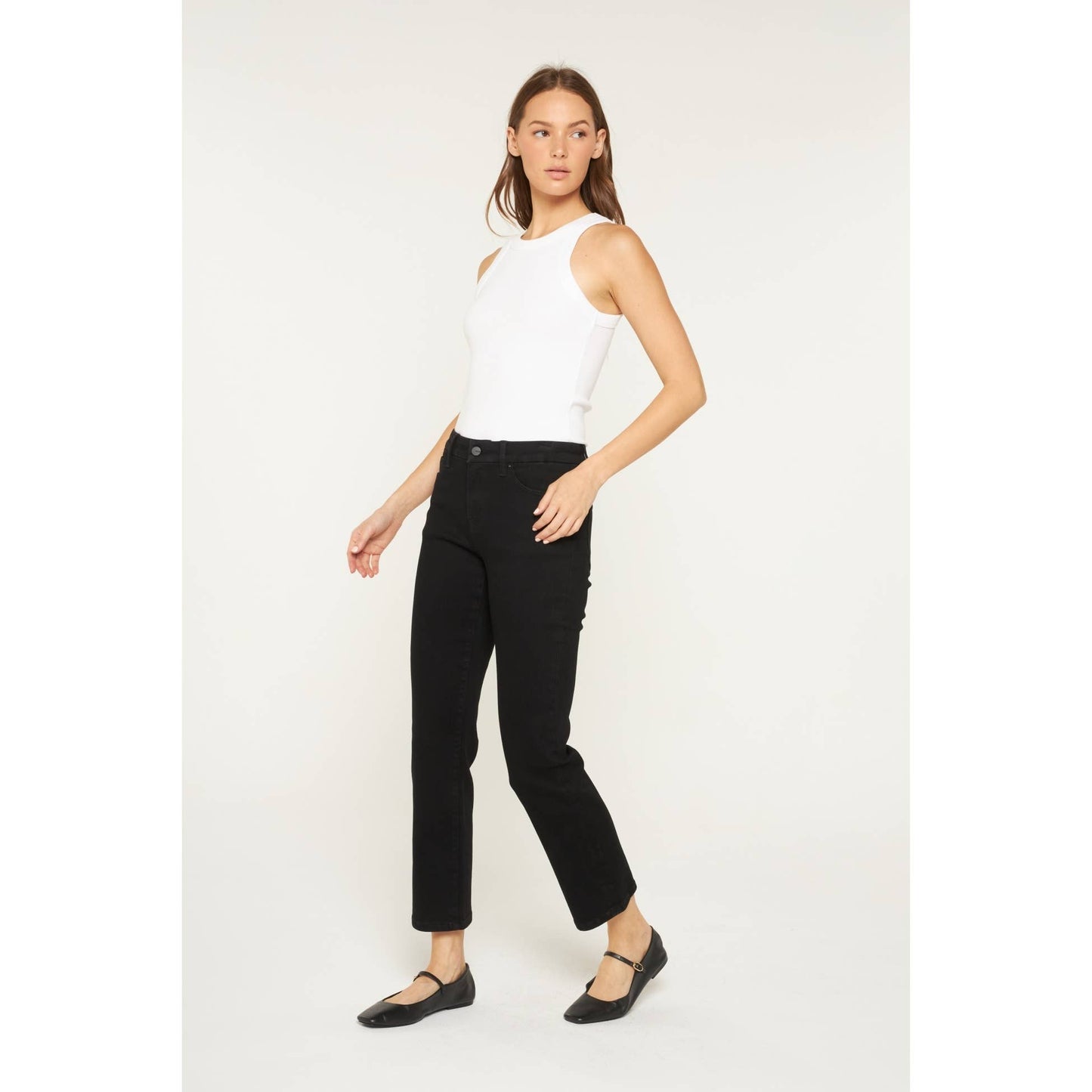 Black Mid-Rise Ankle Mica Straight Jeans