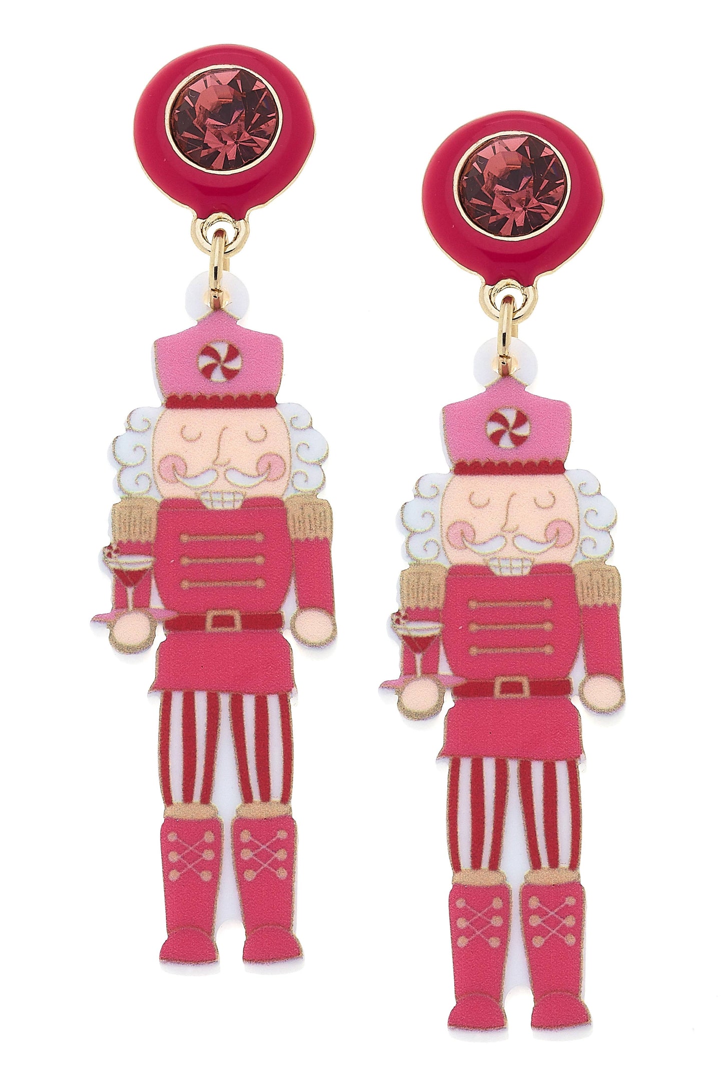 Pink Rhinestone Nutcracker Earrings