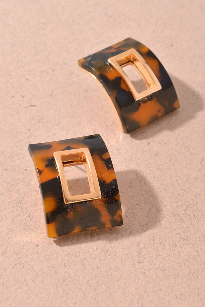 Tortoise Marbled Geometric Stud Earrings