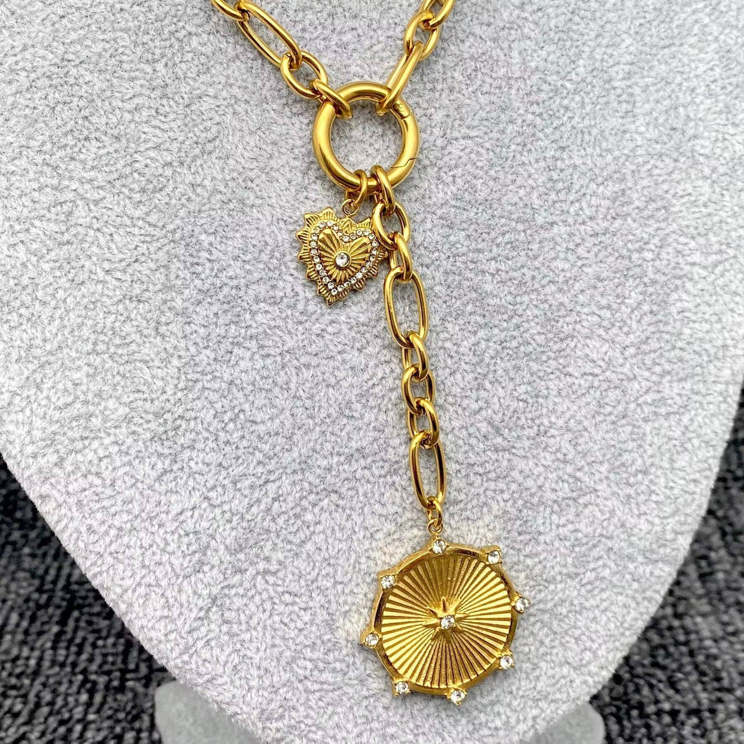 Sun &amp; Heart Charm 18K Y-neck Chain