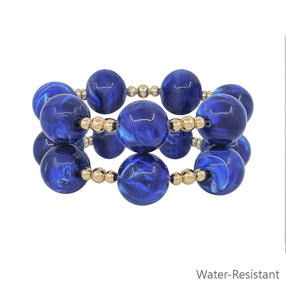 Water Resistant Gold Beaded with Large Royal Blue Bracelet