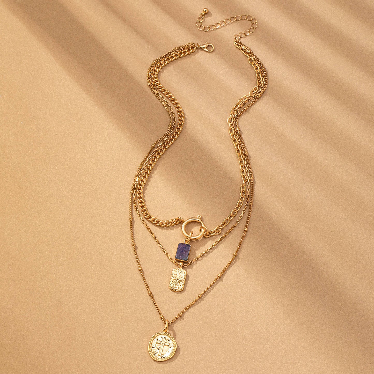 Multi Layered Coin & Stone Necklace