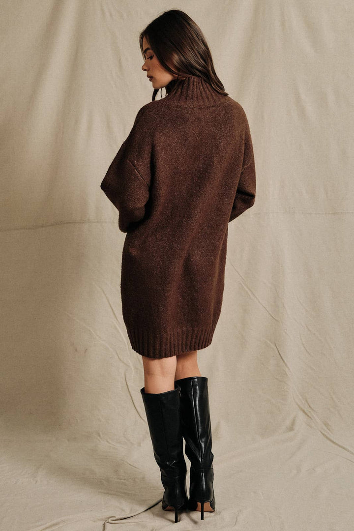 Oversized Turtleneck Long Sleeve Knit Sweater Dress: HUNTER GREEN / L