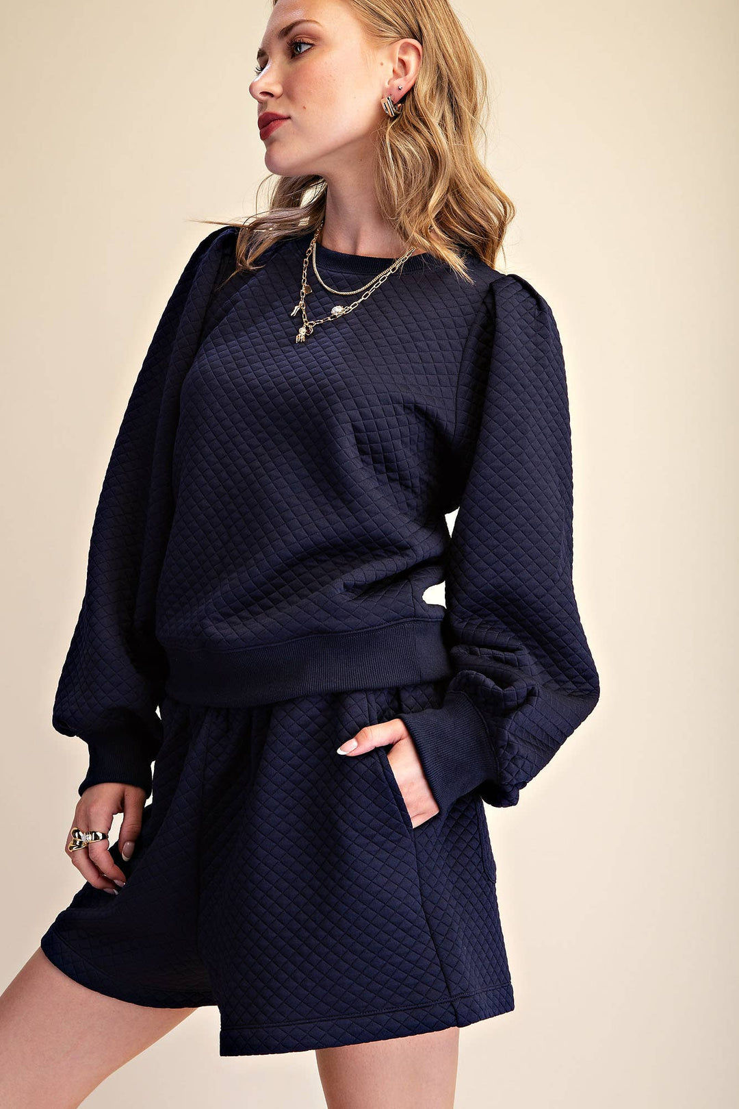 Navy Quilted Sweatshirt