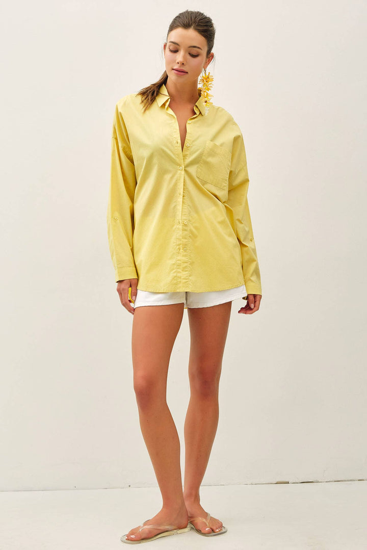 CRISP OVERSIZED BASIC COTTON SHIRT-DENIM: DENIM / SM