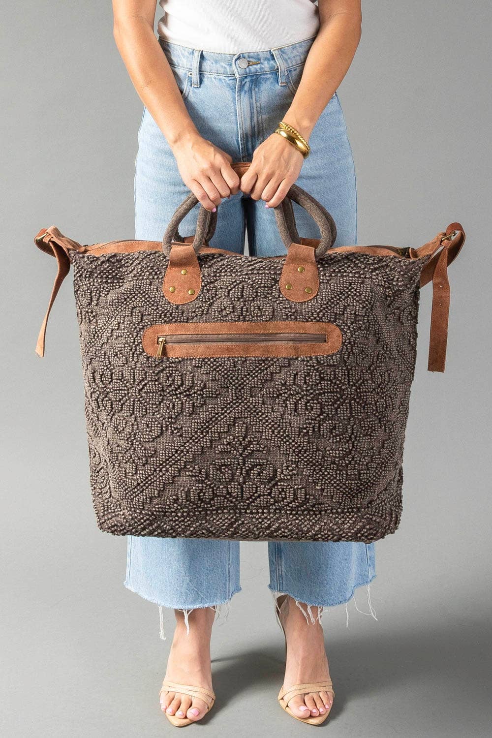 Brown Vintage Inspired Textured Tote