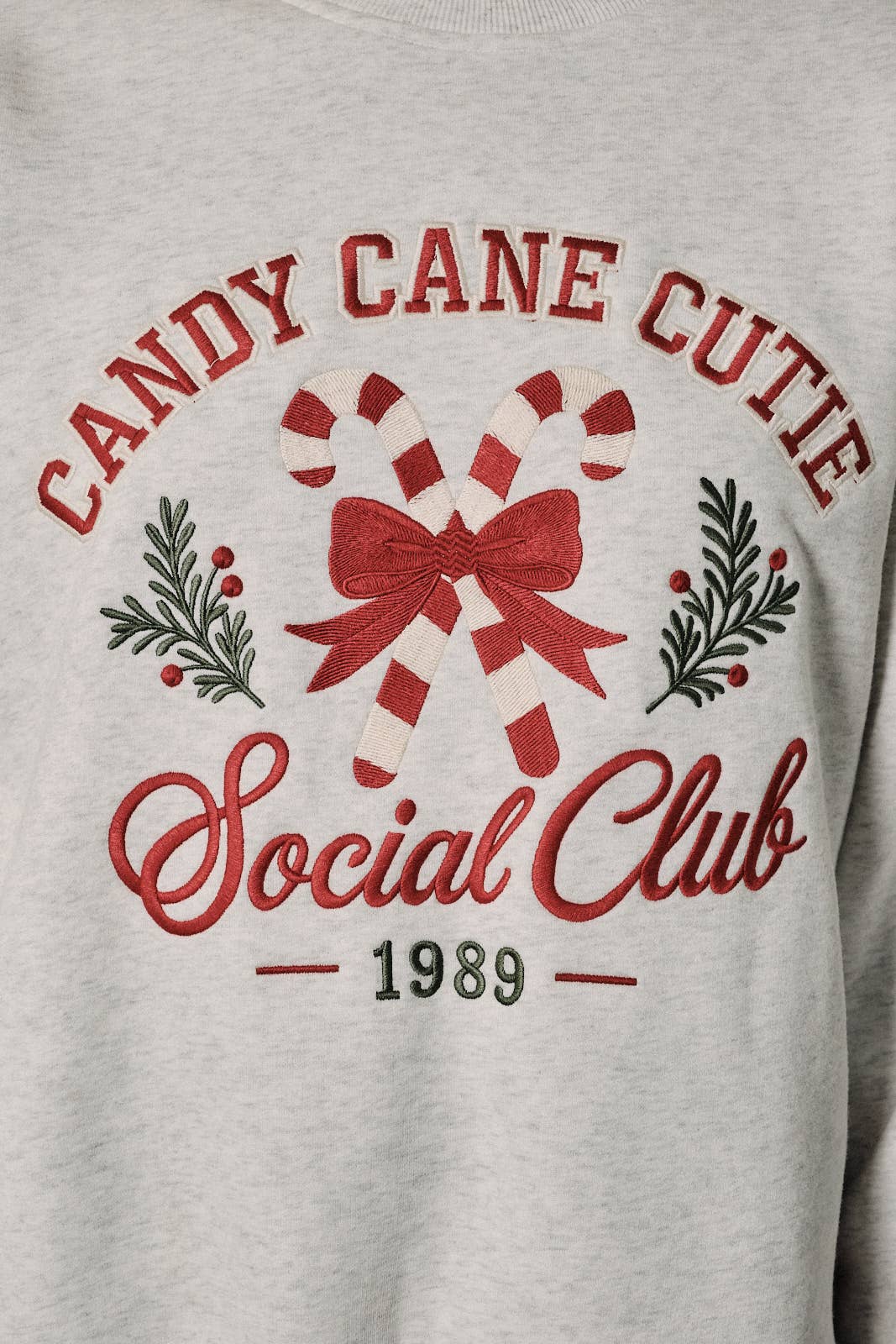 Candy Cane Cutie Embroidered Sweatshirt: MELANGE / L