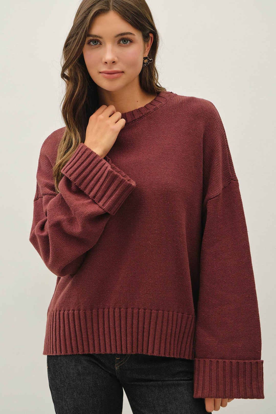 WIDE CUFF OVERSIZED SWEATER: LIME GREEN / M