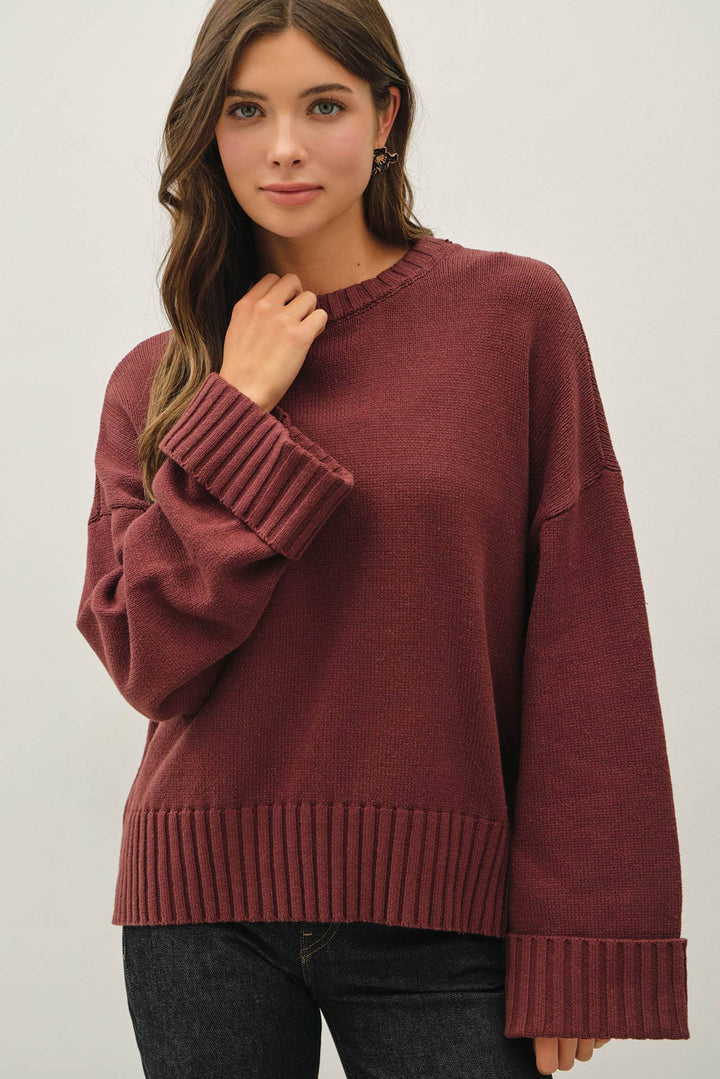 WIDE CUFF OVERSIZED SWEATER: LIME GREEN / M