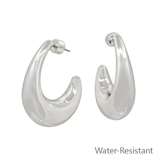 Water Resistant Silver Thick Teardrop Earring