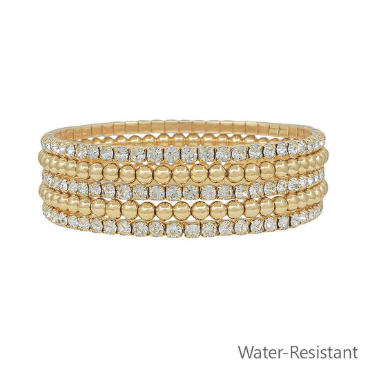 WR Set of 5 Rhinestone Tennis Chain with Beaded Bracelet