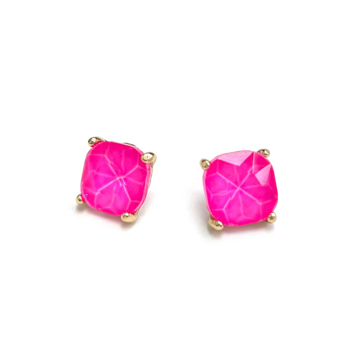Hot Pink Squared Crystal Stud Earring