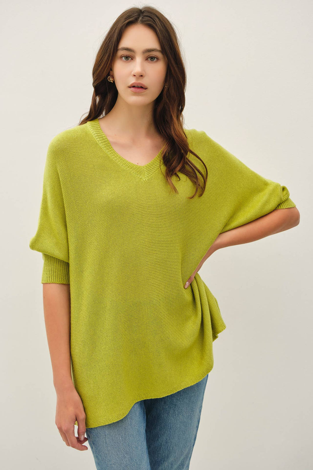 WOOL BLENDED BOXY V-NECK SWEATER TOP: LAVENDER / S