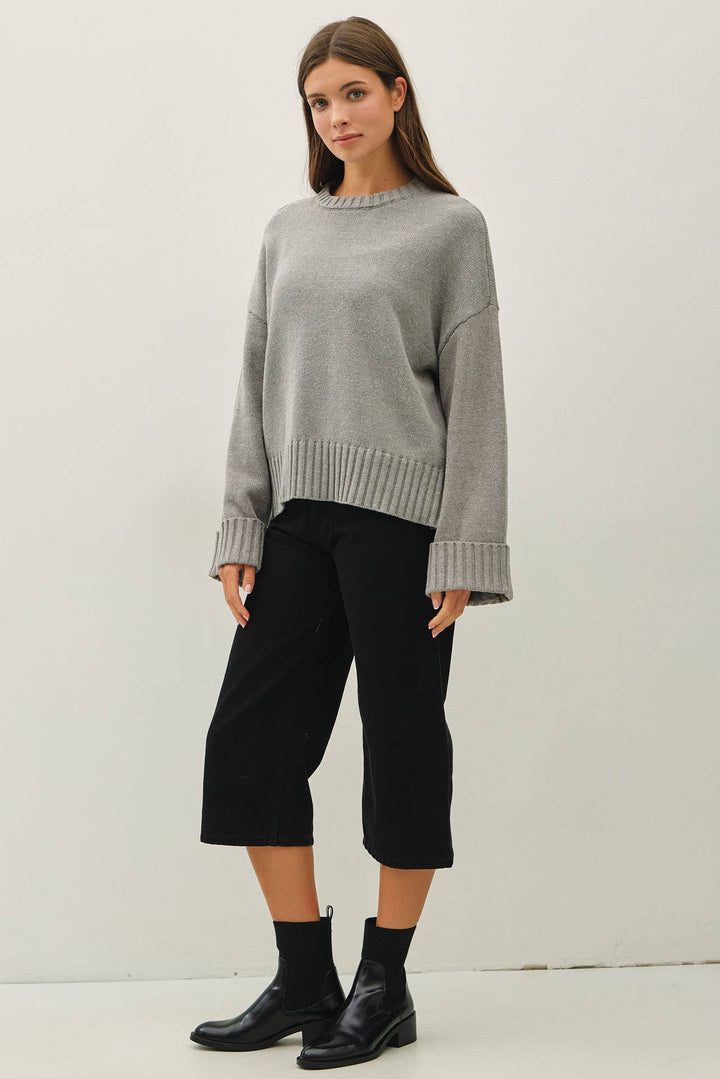 WIDE CUFF OVERSIZED SWEATER: LIME GREEN / M