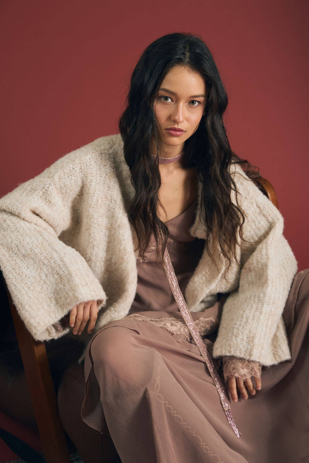 FUZZY KNIT BUTTON DOWN BOXY CARDIGAN SWEATER: CHOCOLATE BROWN
