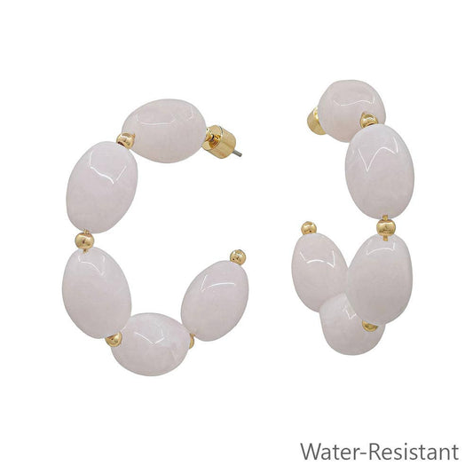 Water Resistant Pink Oval Hoop Earring