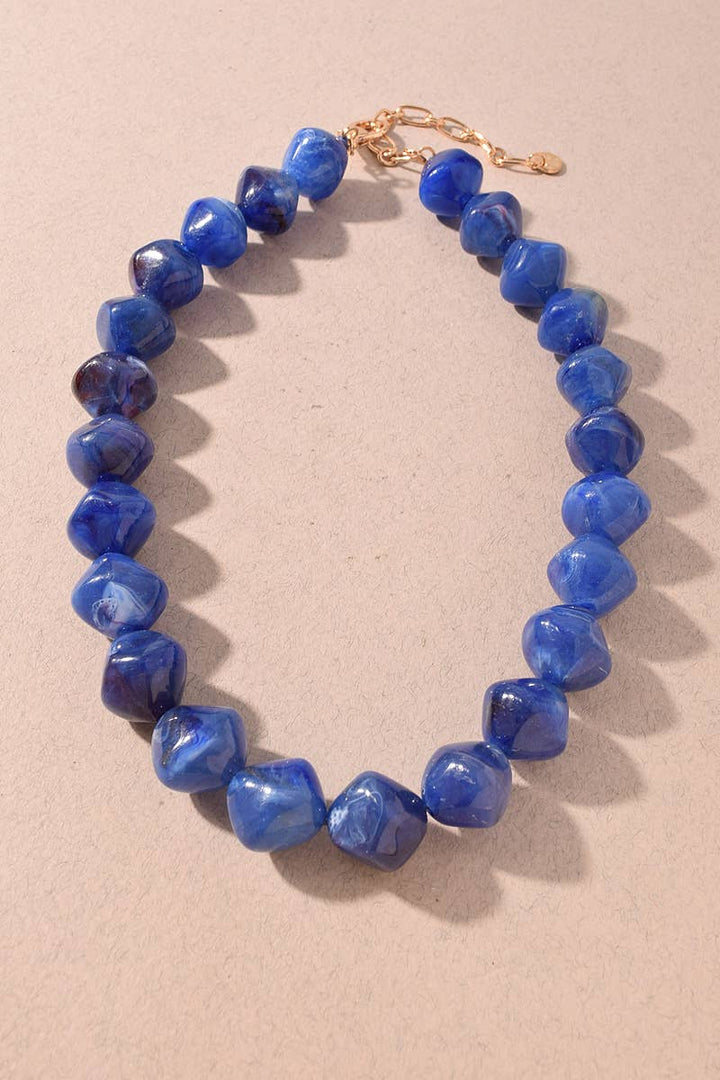 Royal Blue Marbled Cube Beaded Necklace