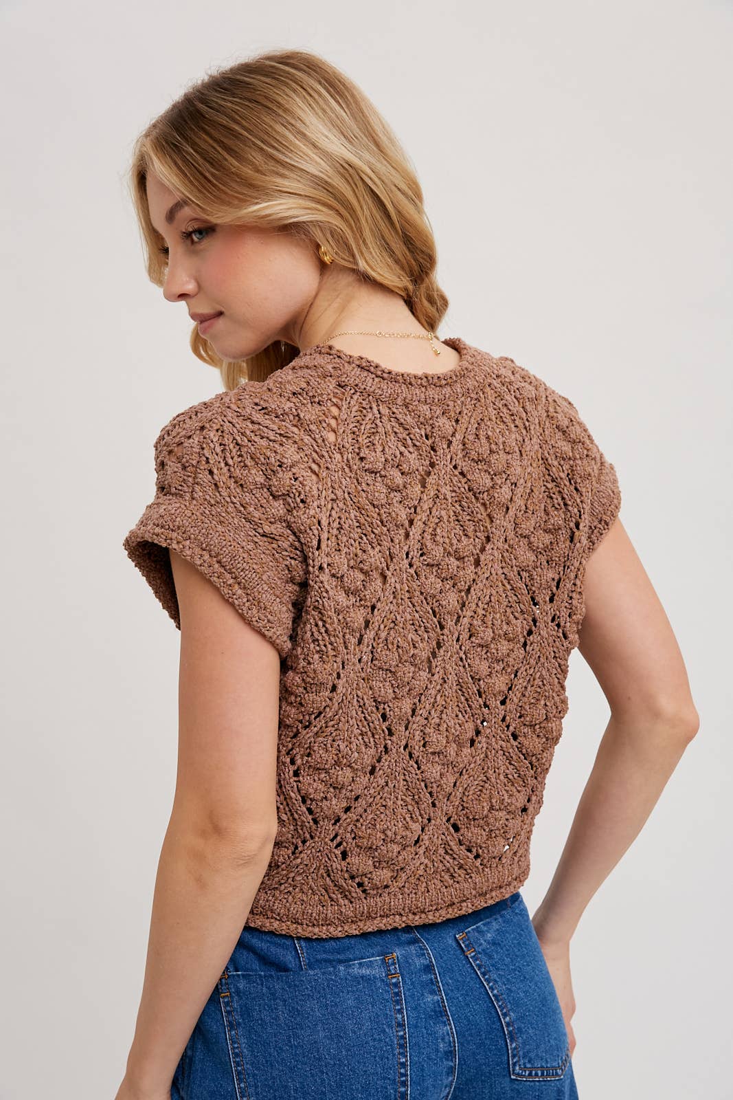Mocha Diamond Knit Sweater Blouse