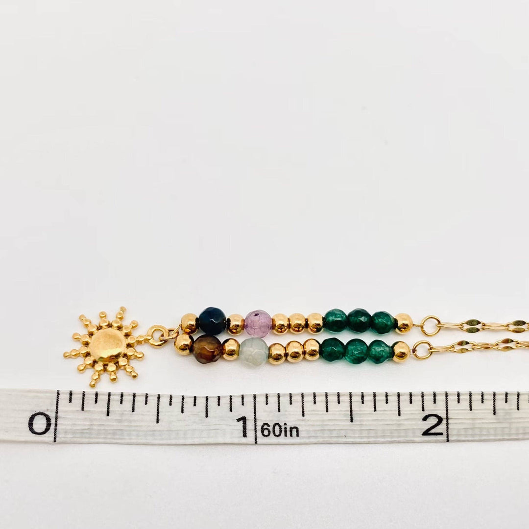 Stone Beads 18 K Gold Plated  Sun Pendant Necklace