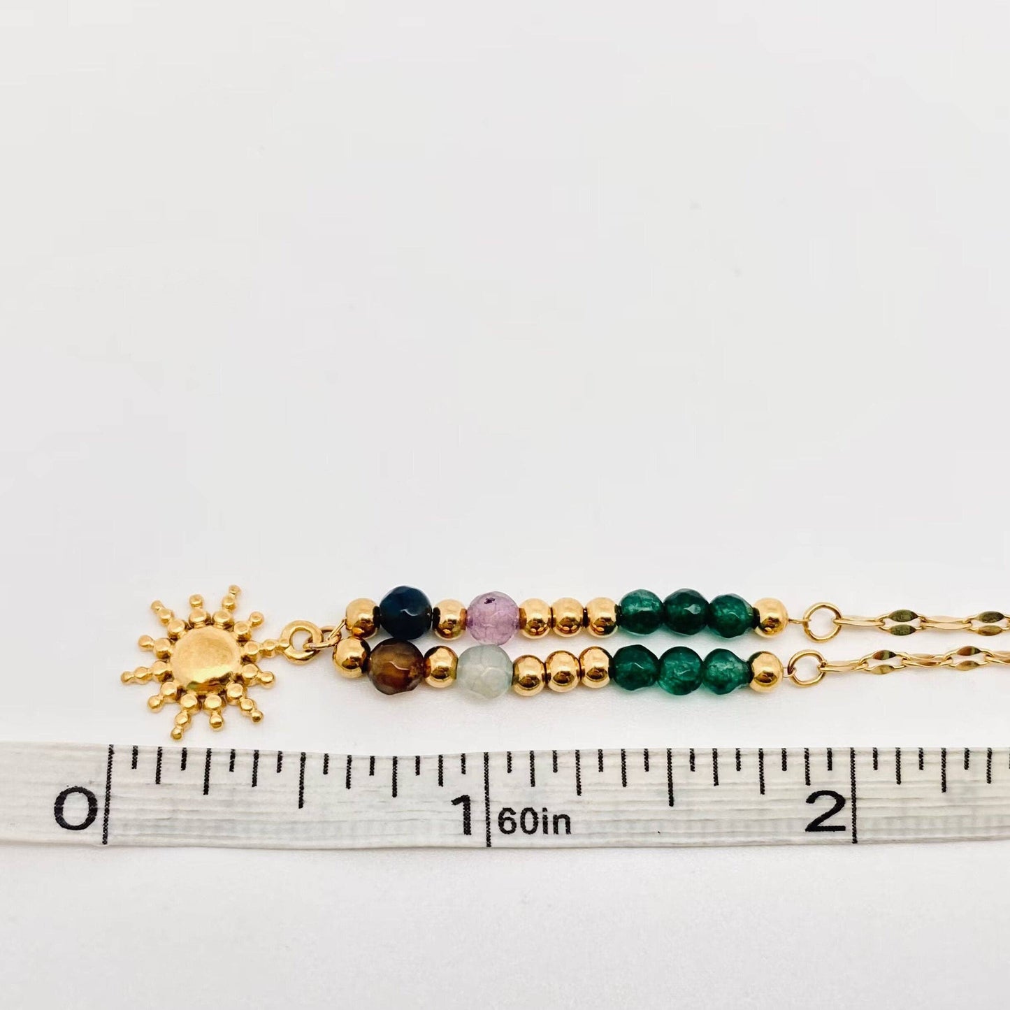 Stone Beads 18 K Gold Plated  Sun Pendant Necklace
