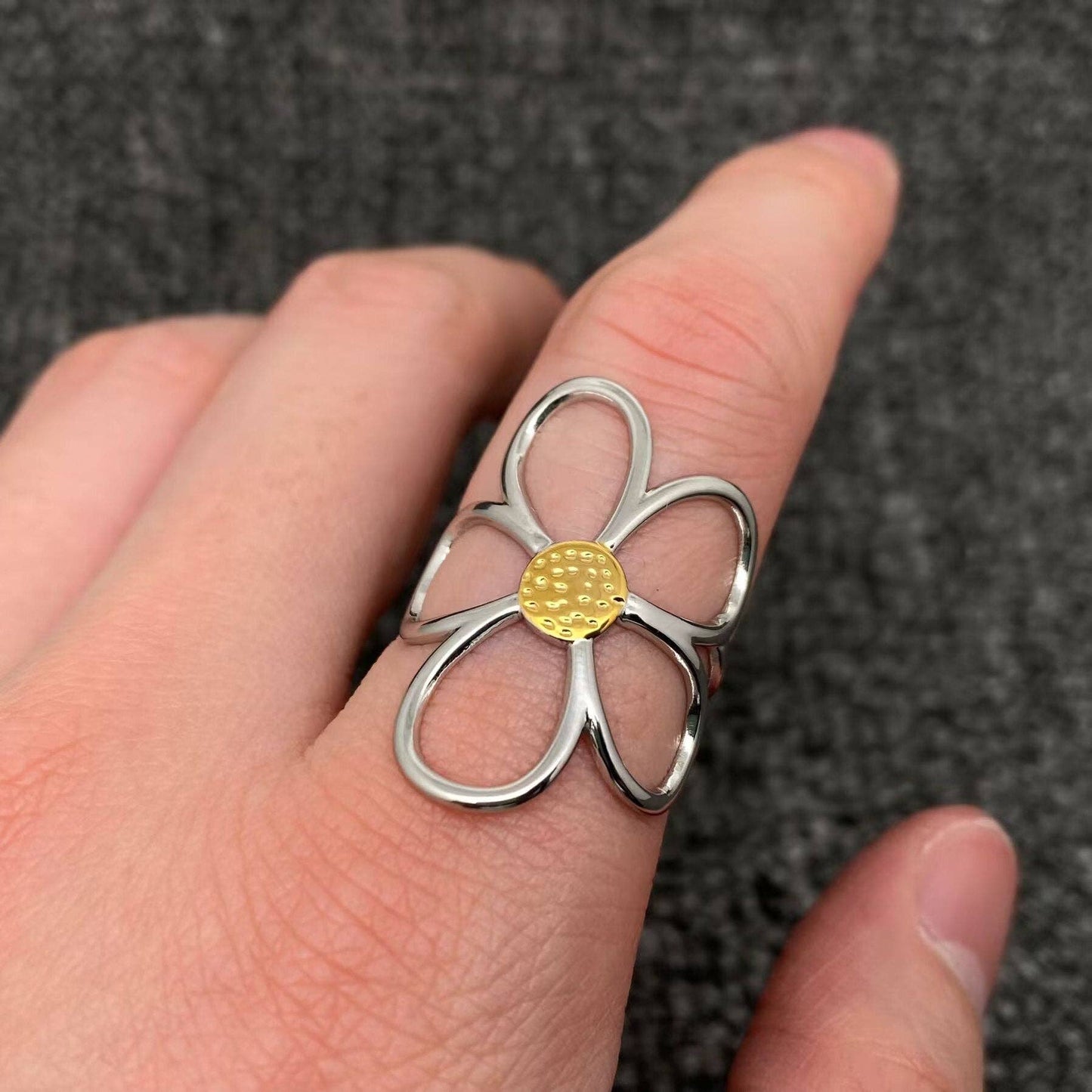 Hollow Flower 18K Gold Plated Stainless Steel Ring