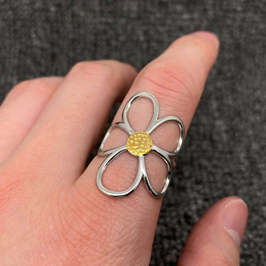 Hollow Flower 18K Gold Plated Stainless Steel Ring