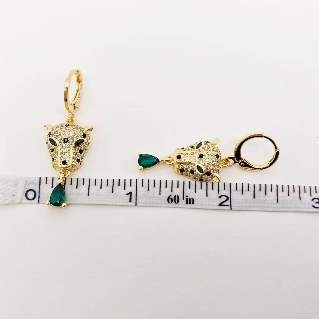 Gold Leopard &amp; Enerald Earrings
