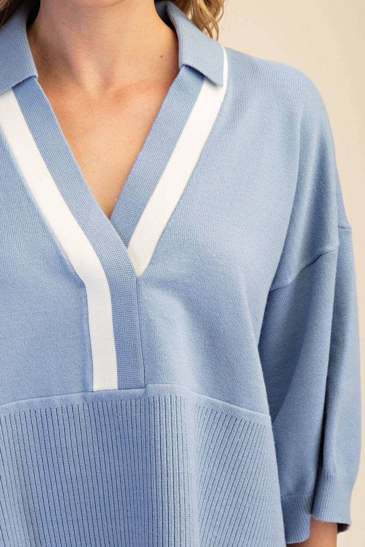 Social Club Collared Sweater| Blue