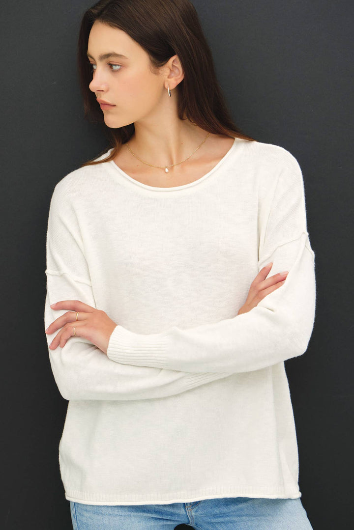 DROP SHOULDER SLUB PULLOVER SWEATER: Matcha / SM