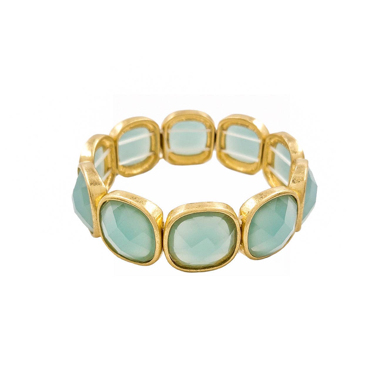 Mint Opal Square Stone and Gold Stretch Bracelet