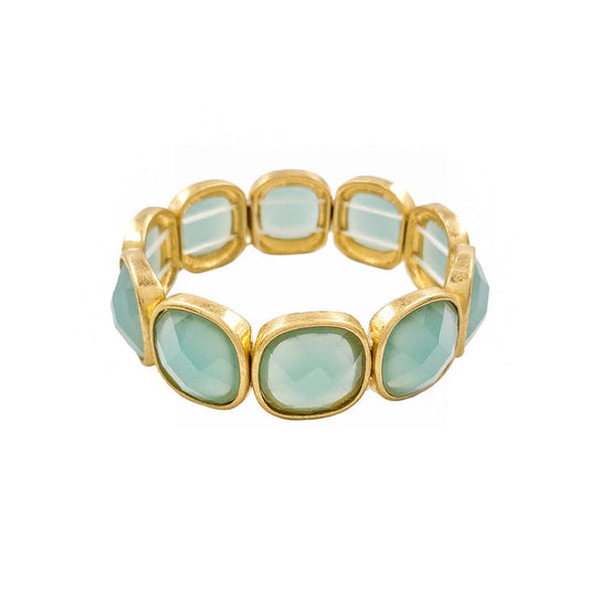 Mint Opal Square Stone and Gold Stretch Bracelet