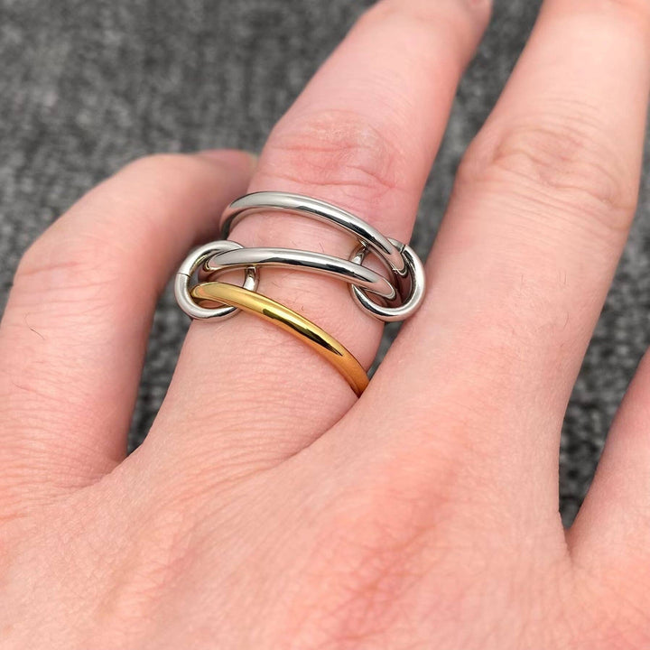 Two Tone 3 Ring Linked Together |18K Gold Plated